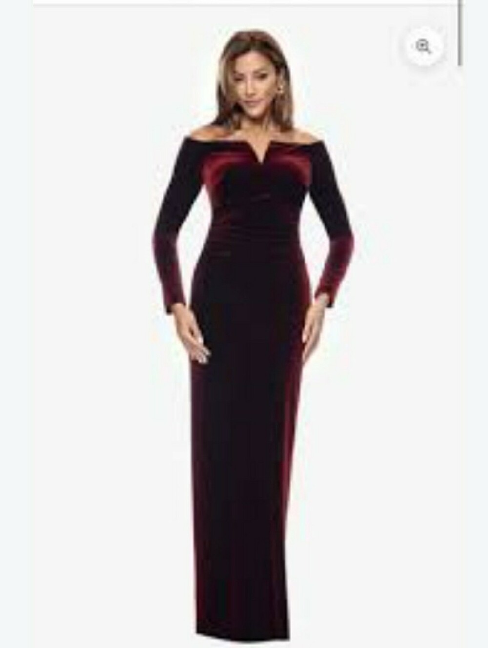 Xscape Velvet Off-the-Shoulder Dress Long Velvet Burgundy Gown Size 4